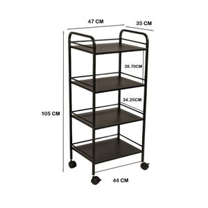 4 Tier Metal Rolling Cart with Wheels | Multipurpose Storage <b>Trolley</b> for Kitchen, Bathroom, Home & Office (Black) - Product Image 3
