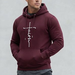 Sweat-shirt à capuche pour homme de haute qualité, personnalisé avec logo, couleur marron, imprimé croix de la foi, en coton tricoté, décontracté, pour l'automne - Product Image 3