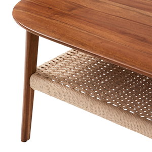 Mesa de Centro Moderna de Madera de Teca Sólida, Estilo Escandinavo, con Estante de Almacenamiento de Mimbre Tejido, Mesa Central Premium Hecha a Mano - Product Image 5