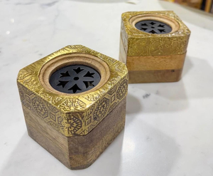 Decorative Brass Incense <b>Burner</b> Set With Shell Inlay Tray And Candle Holder Aromatic Use All-Season Eastern Style Ware Set - Product Image 4