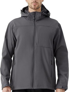 Men's Heavy-Duty Softshell <b>Work</b> Jacket – Adjustable Storm Hood, <b>Fleece</b> Lined & Reinforced Seams - Product Image 2