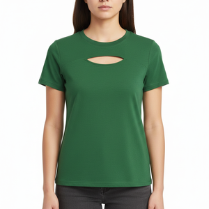 Camiseta Deportiva de Alta Calidad para Mujer, Polialgodón Elástico Transpirable, Manga Corta, Cuello Redondo, OEM, Calidad Superior - Product Image 1