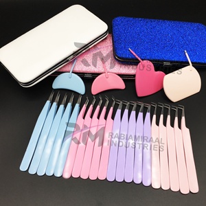 แหนบต่อขนตาเคลือบสี 4 สี รุ่น RMI ป้องกันแม่เหล็ก ปลายเรียบ สแตนเลส พร้อมกระจกต่อขนตา / กล่องแม่เหล็ก - Product Image 3