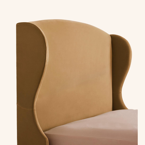 Cadre de lit en teck massif de luxe, rembourré, mobilier de chambre moderne et minimaliste avec tête de lit en tissu pour hôtel et villa - Product Image 3
