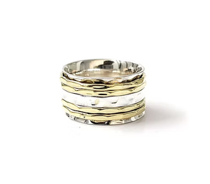 Two Tone Plain Brass, <b>Silver</b> Unisex <b>Spinner</b> <b>Ring</b> Trendy Gift Wear Any Occasion - Product Image 2
