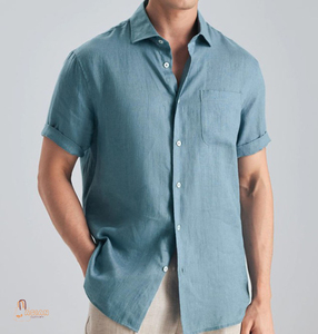 Men's Short Sleeve Cotton Poplin Casual Shirt Solid Color Turn-<b>down</b> Collar Breathable Summer Wear - Product Image 5