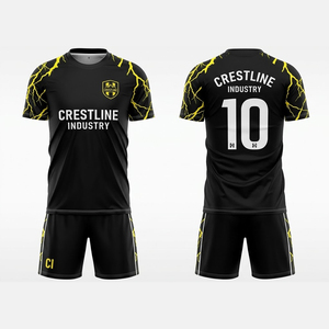 Ensemble short et maillot de football Crestline Industry pour homme, noir et jaune, sublimé, anti-transpiration, uniforme sportif toutes saisons - Product Image 1