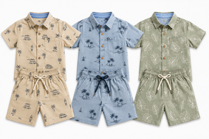 Ensemble T-shirt et short imprimés hawaïens pour enfants - Tenue d'été douce en coton 100% 2 pièces - Product Image 2