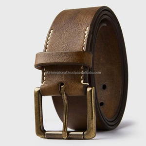 Cinturón informal de cuero cosido a mano para hombre, hebilla de latón sólido, cinturón informal de negocios de alta calidad - Product Image 5