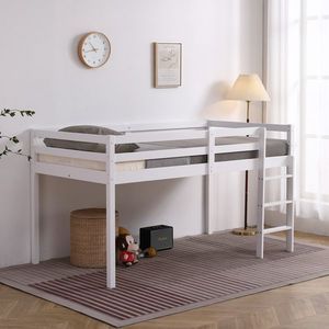 Letto singolo per bambini in pino bianco con design a traliccio e scaletta dritta - Product Image 1