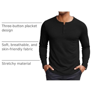 Chemise Henley à manches longues pour homme, haut léger extensible, t-shirt décontracté à col rond de couleur unie pour un usage quotidien - Product Image 4