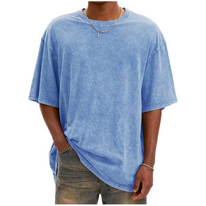 เสื้อเชิ้ตแขนสั้นผู้ชายทรงโอเวอร์ไซส์ สีน้ำเงินล้าง ผ้าฝ้าย ระบายอากาศดี คอปกถักแบบไม่มีปก เหมาะสำหรับฤดูร้อน - Product Image 1