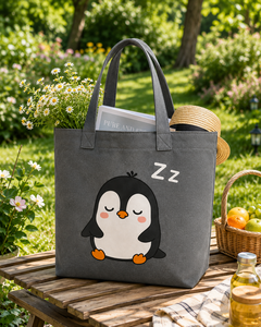 Sac fourre-tout en toile imprimé pingouin endormi, mignon et tendance, pour le shopping et les voyages, toutes saisons - Product Image 6