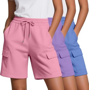 Women's Shorts Solid Color Cargo Shorts Mid Waist <b>Drawstring</b> Elastic Pockets Casual Knitted Breathable Regular Fit Summer Wear - Product Image 5