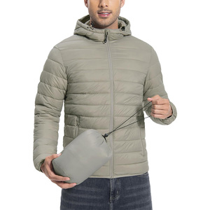 Men's Hooded Puffer Jacket Lightweight Windproof Solid Color Polyester Quilted <b>Coat</b> Casual Autumn Wear - Product Image 1