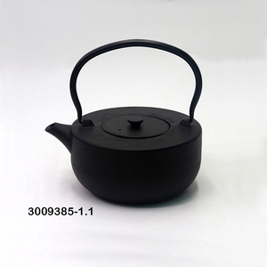 Poignée de couvercle de théière minimaliste en fonte noire, style japonais, finition émaillée, capacité 1,1 L, en acier inoxydable Modèle de filtre à mailles fines - Product Image 1