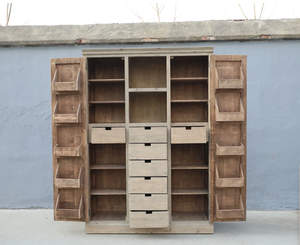 Luther Larder <b>Cabinet</b> Rustic Wooden <b>Storage</b> Armoire Solid Timber Wardrobe Shelving Drawers Panelled <b>Doors</b> Bedroom Furniture - Product Image 2