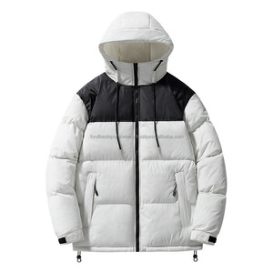 Chaqueta Acolchada Casual de Invierno para Hombre, Blanca, con Capucha, Cierre de Cremallera, Resistente al Viento, Relleno de Algodón Ecológico, Corte Regular - Product Image 1