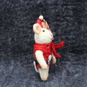 Cute Knitted Mouse Christmas Decoration in <b>Red</b> Santa Hat and Scarf Handmade <b>Ornament</b> - Product Image 5