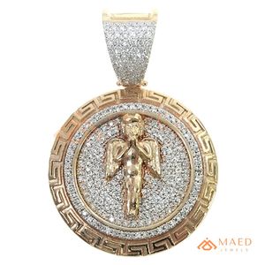 Iced Out <b>Angel</b> Medallion Moissanite Pendant Yellow Gold Hip Hop <b>Charm</b> Round Halo Statement Necklace Jewelry <b>Charm</b> - Product Image 5
