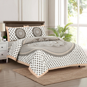 Parure de draps en coton de qualité 3 pièces, motif floral, imprimé au bloc Golcha, 40 fils, 300TC, 1,8m, toutes saisons, résistant à la décoloration, personnalisable - Product Image 1