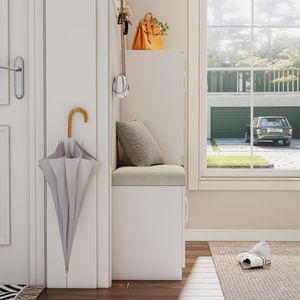 Blanco Multifuncional 7 + 3 Compartimentos Gabinete de almacenamiento de zapatos Banco Tablero de capa ajustable Cojín Entrada Zapatero independiente - Product Image 5