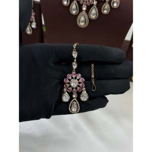 Indian Ethnic Gold Plated <b>Bridal</b> Moissanite <b>Necklace</b> & <b>Earring</b> <b>Set</b> - Product Image 5