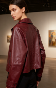 Women's Original Sheep Skin Leather Jacket (<b>3</b> Colors) Biker Jacket with Zip Pockets Stripe Detail Regular Coat for Winter - Product Image 2