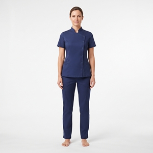 Ensemble d'uniformes médicaux pour infirmières à manches courtes, col montant, boutons latéraux, haut et pantalon, deux pièces - Product Image 1