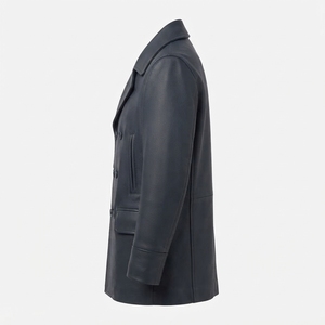 <b>Men's</b> Double Breasted Leather <b>Jacket</b> Solid Color Turn-down Collar <b>Smart</b> Casual Winter Wear - Product Image 4