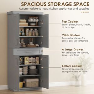 "<b>Freestanding</b> Gray <b>Kitchen</b> Pantry Cabinet with Doors Drawer & Adjustable Shelving" - Product Image 4