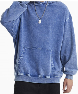 เสื้อฮู้ดดี้โอเวอร์ไซส์ผู้ชาย สีน้ำเงินล้วน ผ้าฝ้ายฟลีซแบบซัก ผ้าเนื้อนุ่ม เป็นมิตรต่อสิ่งแวดล้อม ระบายอากาศได้ดี มีกระเป๋า ทรงปกติ ใส่ได้ในฤดูหนาว - Product Image 4