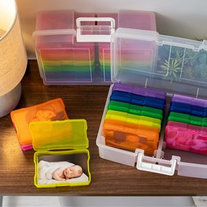 Boîtes de rangement pour photos et travaux manuels de 4 x 6 pouces avec poignée et 12 compartiments, couleur arc-en-ciel, lot de 2 - Product Image 2
