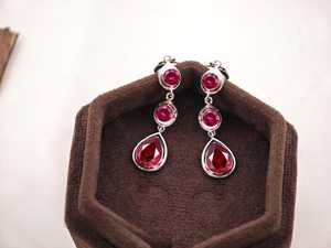 Handmade Ruby Gemstone Long <b>Earrings</b> 925 Silver Oval Cut Wedding Jewelry Third Party Certified Nikhil Gems Brand Rajasthan - Product Image 1