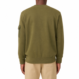 Sudadera de Cuello Redondo Color Verde Oliva para Hombre, Corte Regular, Tejido de Algodón, con Bolsillo en el Brazo, Estilo Casual de Otoño - Product Image 2
