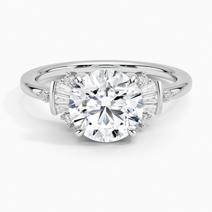 Bague de fiançailles pour femme en argent sterling 925 avec halo de ballerine et diamants moissanite ronds et baguettes affûtées - Product Image 5