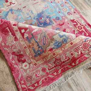 Alfombra Oushak Hecha a Mano, Alfombra Turca Vintage Anudada a Mano, Alfombra Rosa Salmón para Sala de Estar - Product Image 1