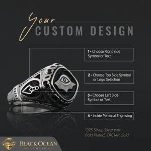 แหวนเมสัน BOJ รุ่น 030 แบบกำหนดเองได้ สำหรับทั้งชายและหญิง แหวนตราประทับฟรีเมสันส่วนบุคคล แหวนตราประทับมาสเตอร์เมสันเท็กซัส สไตล์ฮิปฮอป สีเงิน ราคาประหยัด - Product Image 4