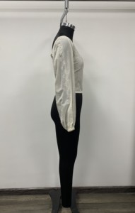 Blusa Corta de Algodón Blanco para Mujer, Cuello Cuadrado, Manga Abullonada, Bordada, Transparente, Estilo Vintage, para Primavera/Verano - Product Image 3