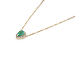 Simple Dainty Elegant Design K18 Yellow Gold <b>Emerald</b> & Diamond Single Stone Halo <b>Pendant</b> Necklace Everyday Wear Women's Jewelry - Product Image 3