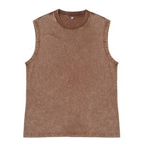 Camiseta sin mangas de algodón pesado para hombre, transpirable, ecológica, con cuello redondo, 180g, color liso, estilo vintage lavado, corte muscular, personalizable - Product Image 4