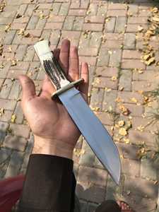 Cuchillo de caza Drop Point con hoja de acero de Damasco y mango de asta de ciervo, cuchillo de supervivencia para exteriores - Product Image 6