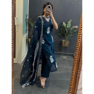 ผ้าไหมลายแท็บบี้ทำจากด้ายทำงานด้านล่างสุดพร้อม dupatta rama - Product Image 2