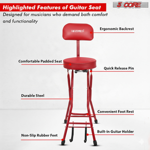 Tabouret de guitare 5Core, chaise rembourrée de 3,15 pouces avec dossier, siège musical pliable, repose-pieds intégré, support de guitare - Product Image 6