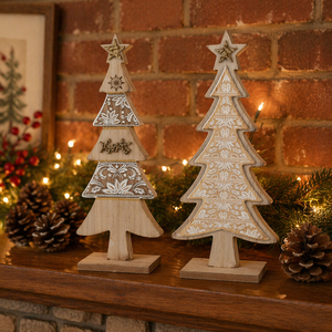 Laser Cut <b>Wooden</b> <b>Christmas</b> <b>Tree</b> Star Heart Angel Desktop Decoration Set Rustic Xmas Ornament Tiered Tray Mantel Display - Product Image 5