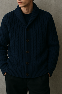 Nouveau cardigan tricoté noir pour homme, design personnalisé, manches longues, couleur unie, boutons sur le devant, respirant, anti-plis, pull d'hiver à séchage rapide - Product Image 5