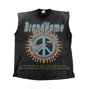 เสื้อยืดผู้ชายผ้าฝ้าย 100% ทรงหลวม พิมพ์ลาย เสื้อยืดแขนกุดผ้าฝ้าย 220 GSM สีดำ พิมพ์ลายกราฟิกวินเทจ สกรีนโลโก้ได้ - Product Image 1