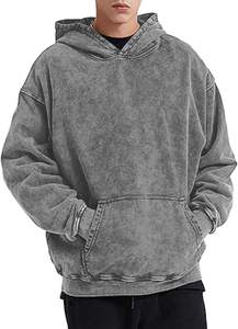Sweat-shirt à capuche gris pour homme, coupe ample, couleur unie, décontracté, avec poche avant, pour l'automne, coupe classique, en molleton tricoté - Product Image 3