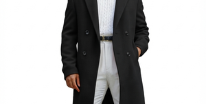 Men's Long <b>Wool</b> Double Breasted Trench Coat Turn-down Collar Solid Color Overcoat Regular Fit White <b>Pants</b> Outfit - Product Image 5