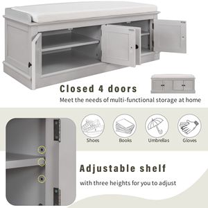 Panca Portascarpe Regolabile con 4 Ante e Cuscino Rimovibile, Mobile Contenitore per Soggiorno e Ingresso - Product Image 4
